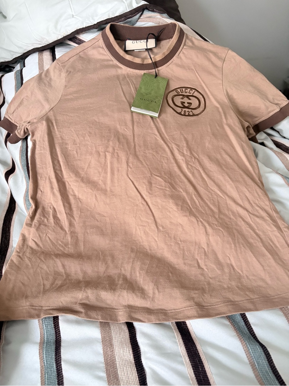 Gucci women beige and Brown Logo Ringer Tee